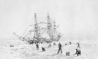 A depiction of the HMS Terror stuck in the ice. (Image: National Archives of Canada)
